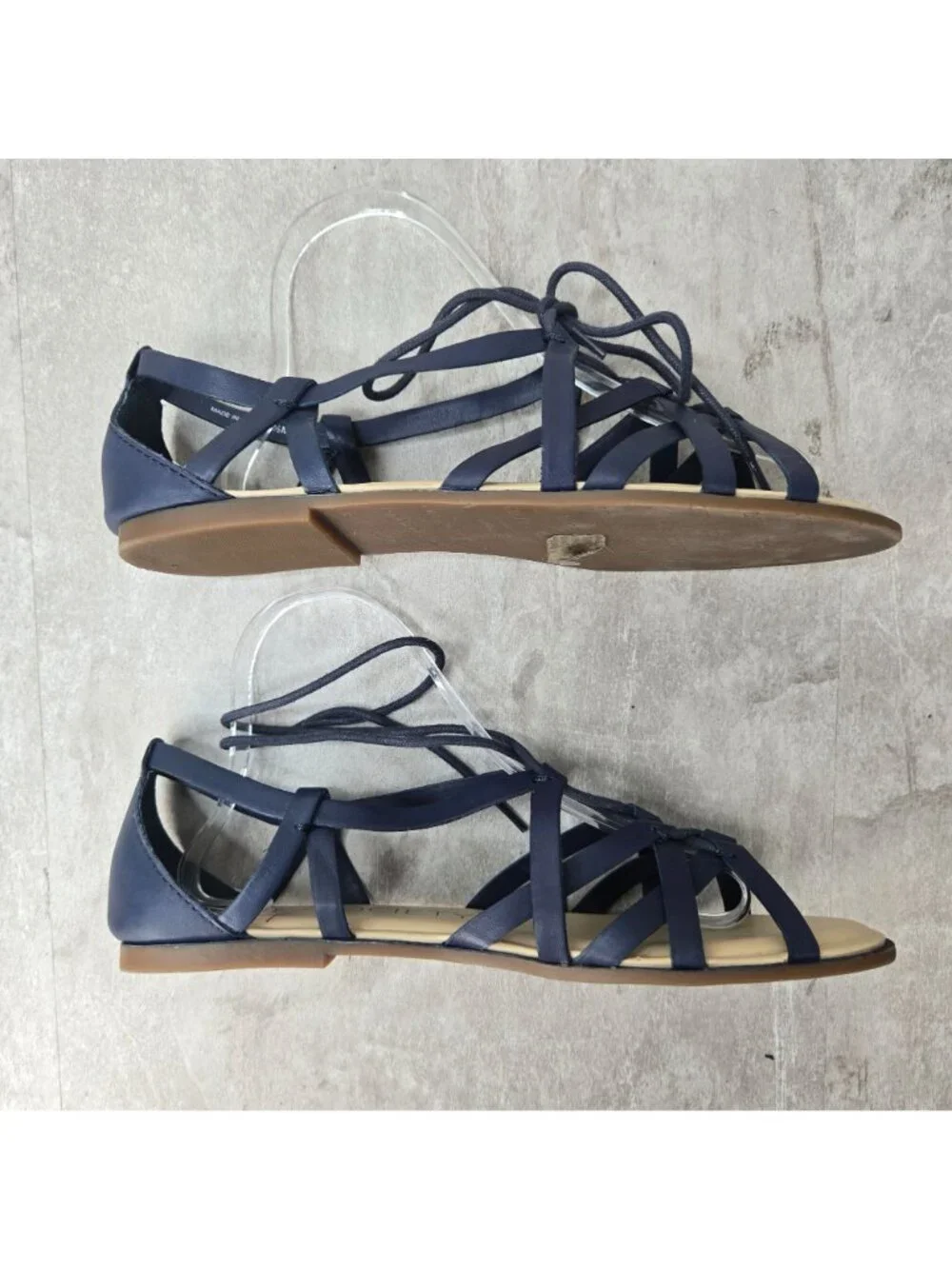 Sole Society Flat Gladiator Sandals Sz 9.5 Blue Leather Casual Bohemian Strappy